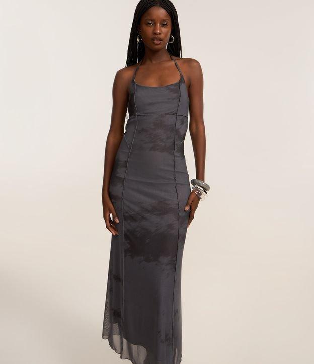 Vestido Longo em Tule com Alça Fina e Estampa Manchadinha - 2