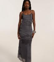 Vestido Longo em Tule com Alça Fina e Estampa Manchadinha - 2