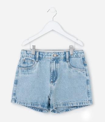 Short Infantil em Jeans Marmorizado com Brilhinhos - Tam 5 a 14 anos