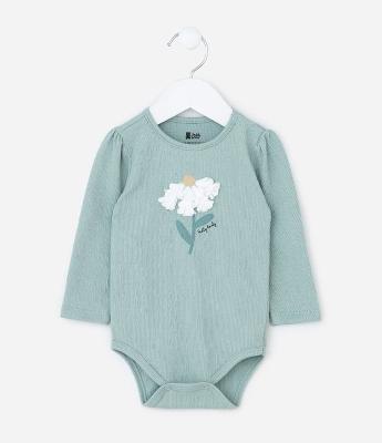 Body Infantil Texturizado com Bordado Flor - Tam 0 a 18 meses