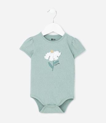 Body Infantil Texturizado com Bordado de Flor - Tam 0 a 18 meses