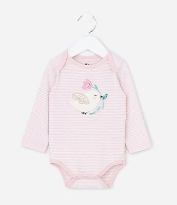 Body Infantil com Estampa Pássaro e Flor - Tam RN a 18 meses