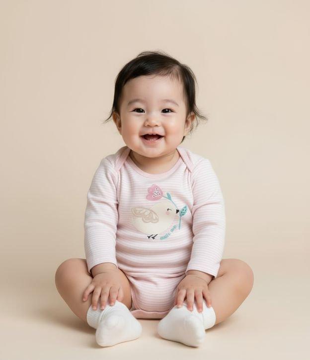 Body Infantil com Estampa Pássaro e Flor - Tam RN a 18 meses - 2