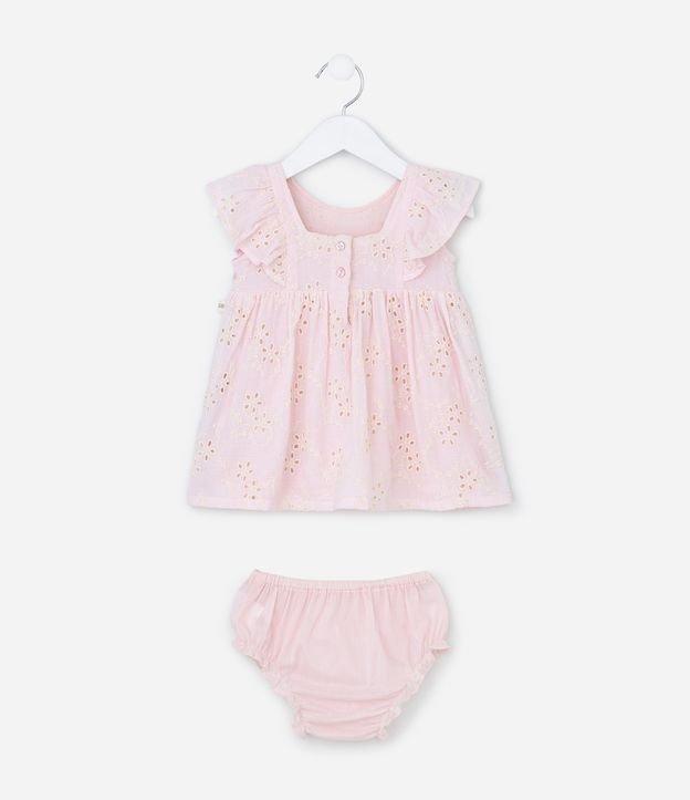Vestido Infantil em Broderie com Babadinhos e Calcinha - Tam 3 a 18 Meses - 1