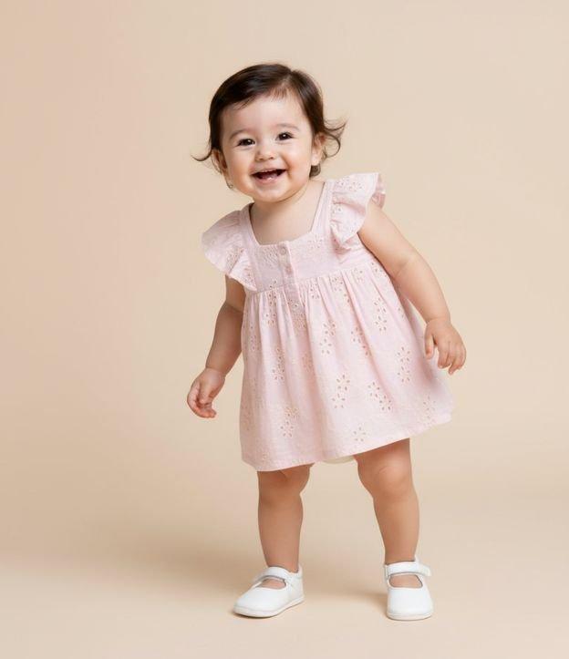 Vestido Infantil em Broderie com Babadinhos e Calcinha - Tam 3 a 18 Meses - 2