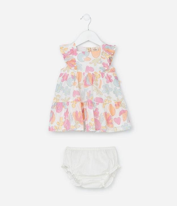 Vestido Infantil em Tricoline Babado e Calcinha - Tam 3 a 18 Meses - 1