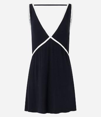 Saída de Praia Vestido em Viscose com Viés Contrastante