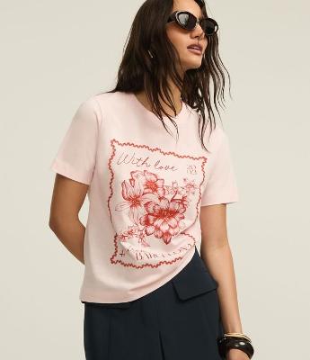 Camiseta em Algodão com Moldura e Estampa Floral Barcelona
