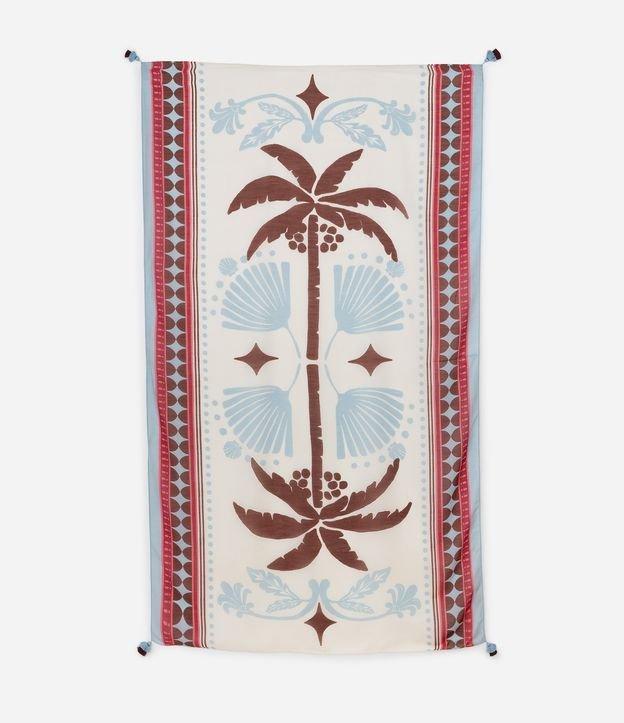 Canga Retangular em Chiffon Estampada de Folhagem e Tassel - 1