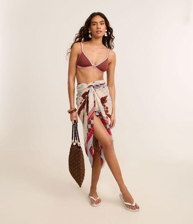 Canga Retangular em Chiffon Estampada de Folhagem e Tassel - 2