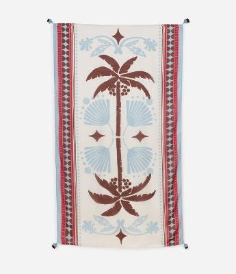 Canga Retangular em Chiffon Estampada de Folhagem e Tassel