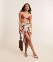 Canga Retangular em Chiffon Estampada de Folhagem e Tassel - 2