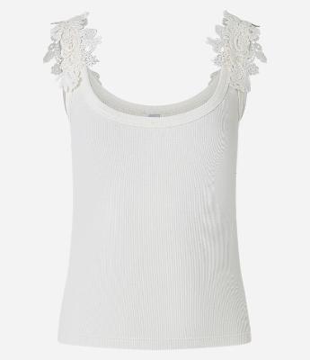 Blusa Regata em Algodão com Aviamento Rendado na Alça