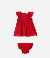 Vestido Infantil em Tricoline com Babados e Calcinha - Tam 3 a 18 Meses - 1