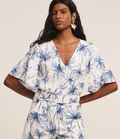 Blusa em Viscolinho com Estampa Coqueiros e Decote V - 2