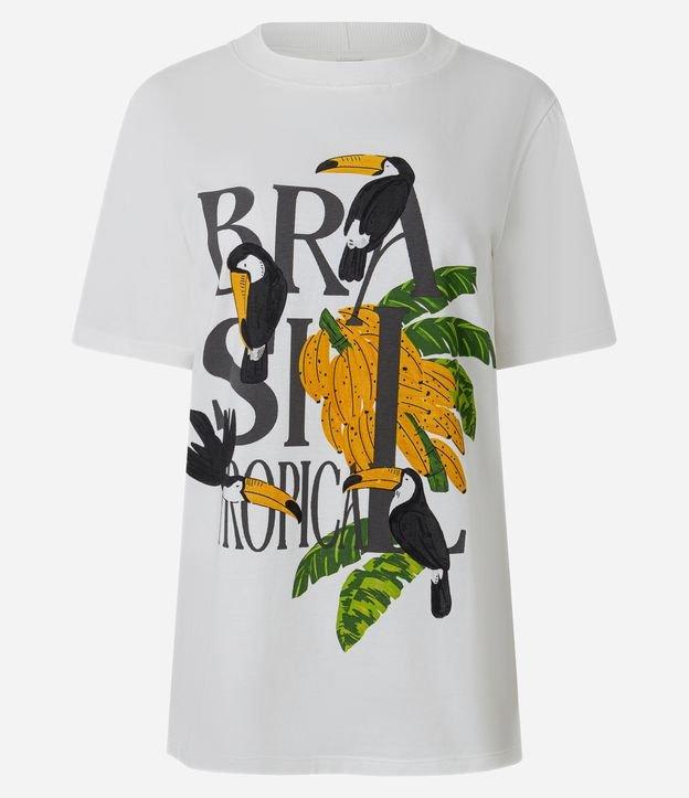 Camiseta Alongada em Algodão com Estampa Brasil Tropical - 1