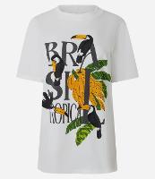 Camiseta Alongada em Algodão com Estampa Brasil Tropical - 1