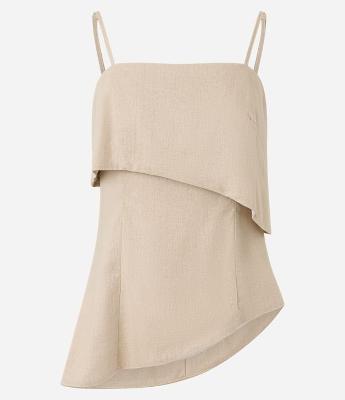 Blusa de Alça em Viscolinho com Decote Reto Virado