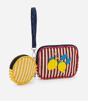 Kit 02 Nécessaire Retangular e Redonda com Estampa Tropical e Listras - 1