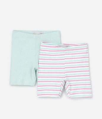 Kit 02 Bermudas Ciclista Lisa e Listrada - Tam 1 a 6 anos