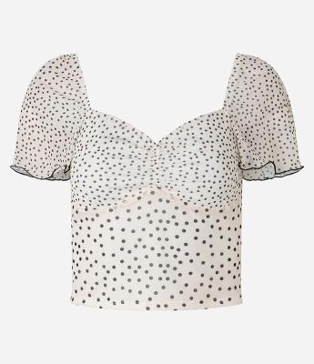 Blusa Cropped em Tule Poá com Manga Bufante Frufru