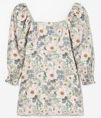 Vestido Manga Longa Bufante Estampa Floral