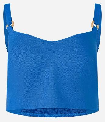 Blusa Cropped em Viscolinho com Aviamento nas Alças e Lastex