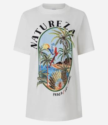 Camiseta Alongada em Algodão com Estampa Paisagem Natureza