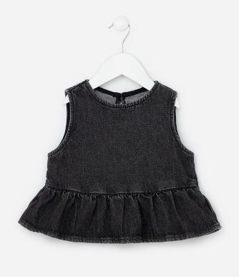 Blusa Infantil em Jeans com Babado -  1 a 6 Anos