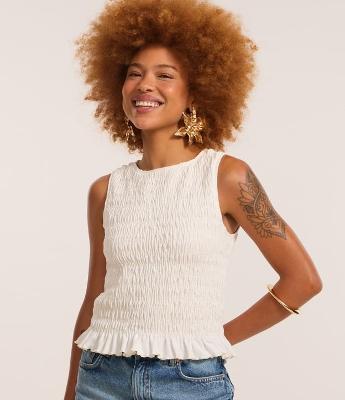 Blusa Regata em com Lastex e Babadinho na Barra