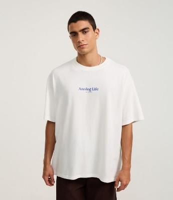 Camiseta Oversized em Algodão com Estampa e Lettering Analog Life