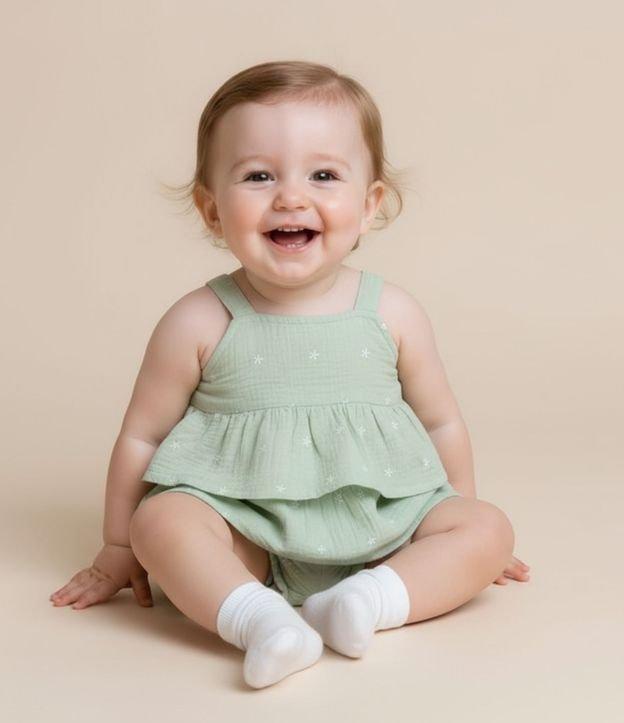 Conjunto Infantil em Tricoline com Bordado Floral - Tam 3 a 18 Meses - 2