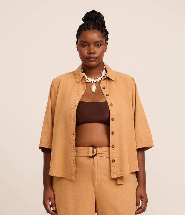 Camisa em Sarja com Pespontos e Barra Larga Curve & Plus Size - 1