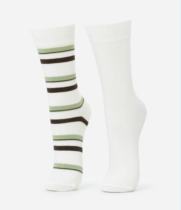 Kit 02 Meias Cano Alto em Algodão Lisa e Listrada - 1