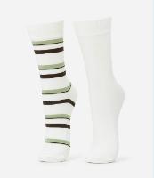 Kit 02 Meias Cano Alto em Algodão Lisa e Listrada - 1