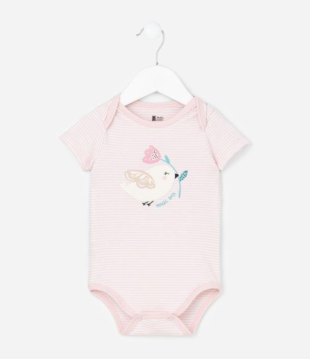 Body Infantil com Estampa de Pássaro e Listras - Tam RN a 18 Meses - 1