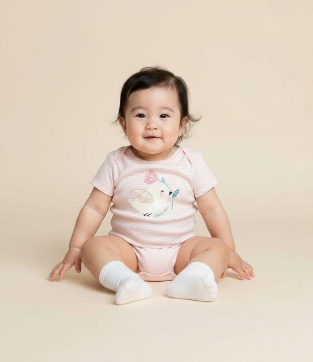 Body Infantil com Estampa de Pássaro e Listras - Tam RN a 18 Meses - 2
