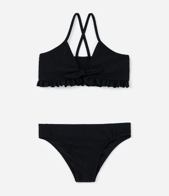 Biquini Infantil em Microfibra  com Tiras Cruzadas e Texturizado - Tam 5 a 14 Anos