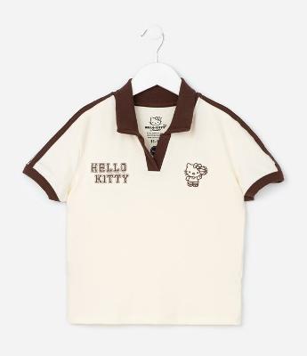 Camiseta Polo Infantil Hello Kitty com Bola de Vôlei - Tam 5 a 14 Anos