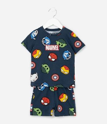 Pijama Curto Infantil Mini Heróis Marvel - Tam 2 a 6 Anos