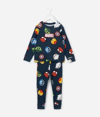 Pijama Longo Infantil Mini Heróis Marvel - Tam 2 a 6 Anos