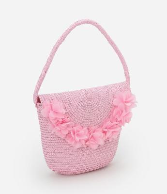 Bolsa Infantil em Palha com Flores - Tam Único