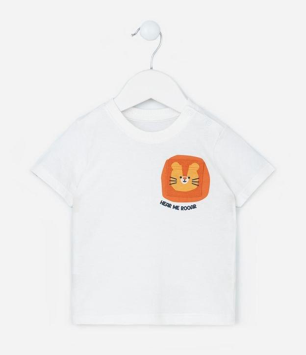 Camiseta Infantil com Bolsinho Estampado de Leão - Tam 0 a 18 Meses - 1