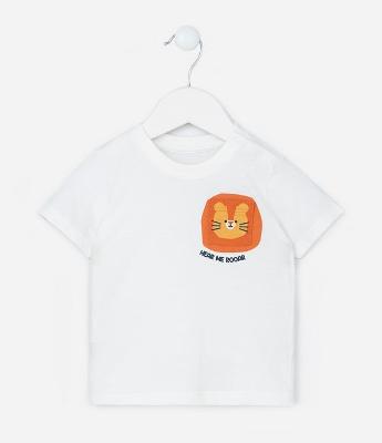 Camiseta Infantil com Bolsinho Estampado de Leão - Tam 0 a 18 Meses
