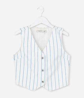 Colete Infantil em Sarja com Estampa Listrada - Tam 5 a 14 Anos