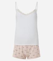 Pijama Short Doll em Ribana com Alcinha e Short Estampado de Olhinhos - 1