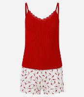 Pijama Short Doll em Ribana com Rendinha e Short Estampado de Mini Pimentas - 1