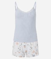 Pijama Short Doll em Ribana com Alcinhas e Short Estampado de Amuletos - 1