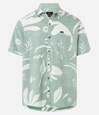 Camisa Relaxed em Tricoline com Estampa de Folhagens e Bolso