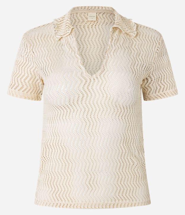 Blusa Slim com Efeito Macramê e Gola Polo - 1